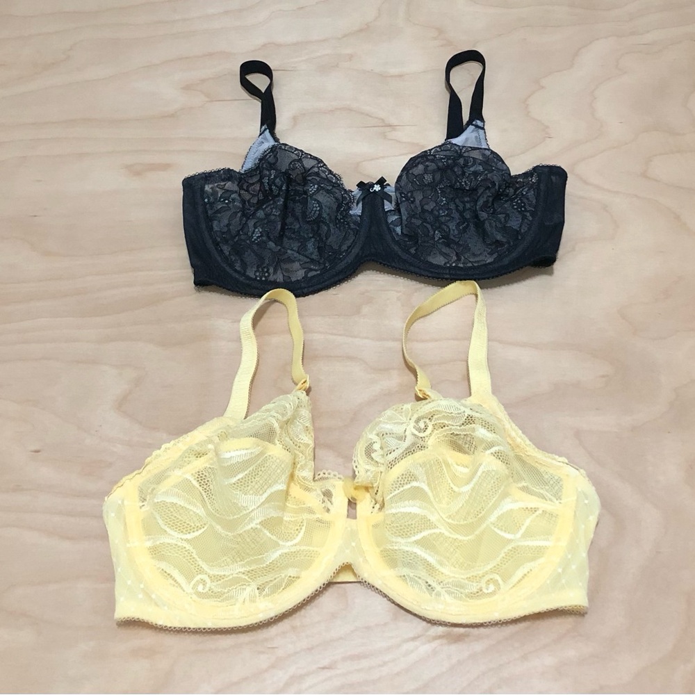Wacoal Lace Underwire Bra Set in Yellow and Black Sheer Womens 36D.
